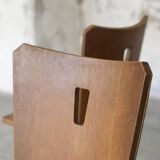 Series of four vintage brutalist wooden chairs 1960