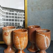 Four potter's mugs turned in vintage light stoneware