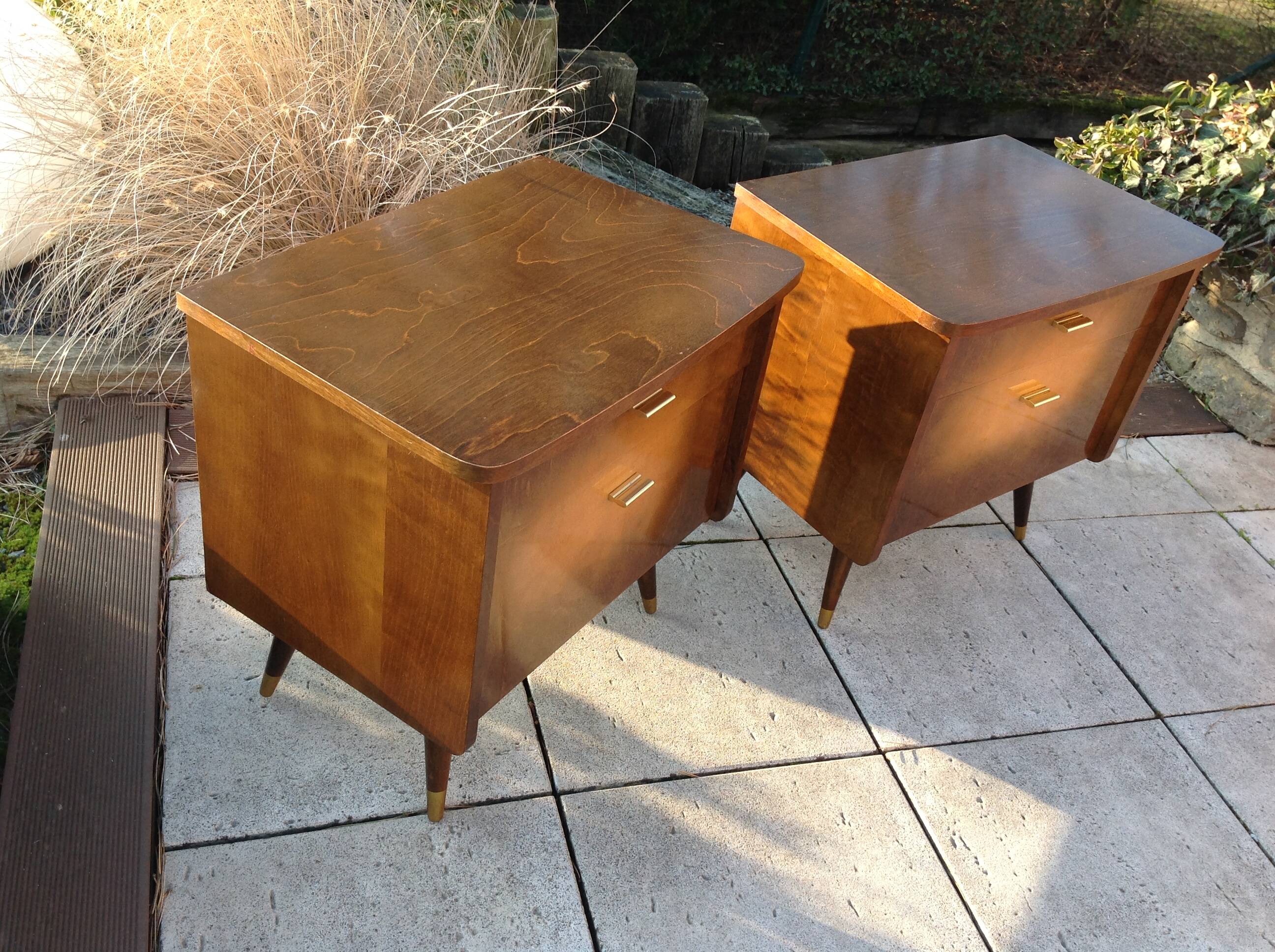 Pair of bedside tables with compass feet / vintage 50s-60s