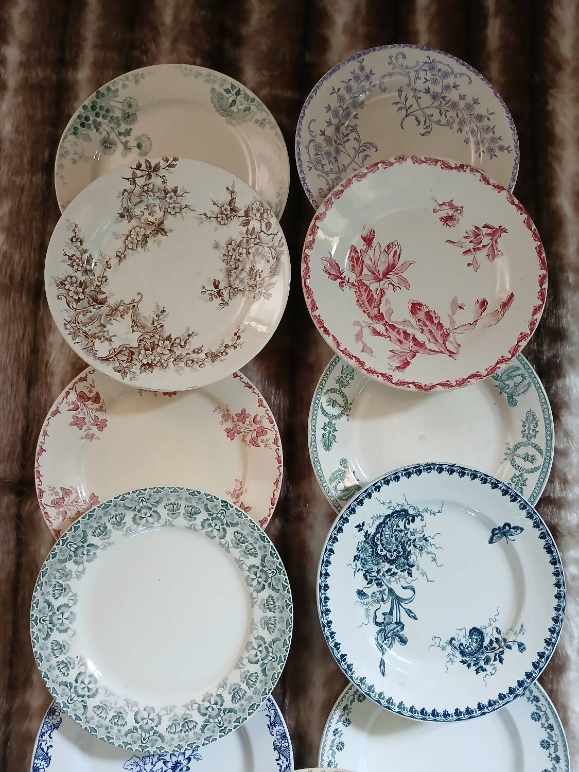 12 antique flat plates in ironstone