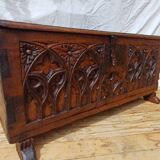Old Gothic chest 17th century solid oak