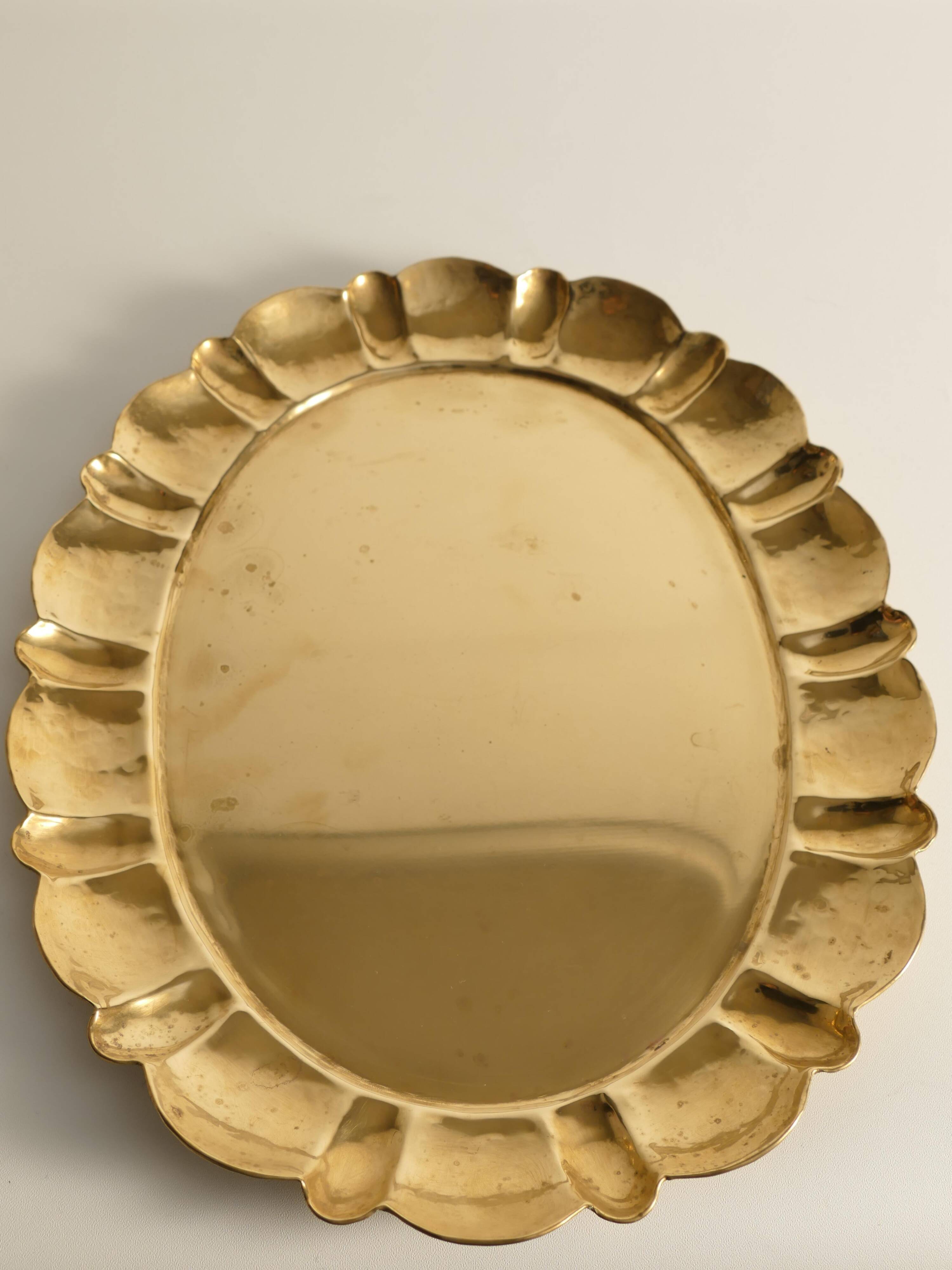 Hollywood Regency Large Oval Brass Tray by Firma Lars Holmström, Sweden 1940's