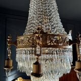 19th Century Louis XVI Style Gilt Bronze Chandelier With Crystal Tassels - H125cm