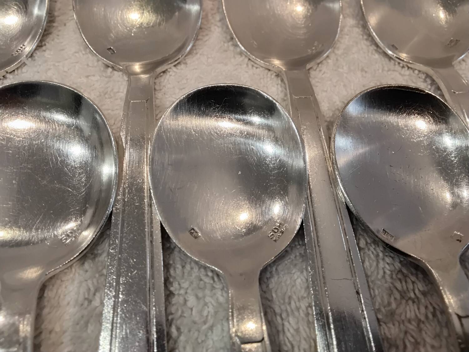 12 silver-plated metal ice scoops, Art Deco style, silversmith SOH