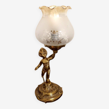 Delightful vintage french cherub lamp decorative frilled edge glass shade 4441