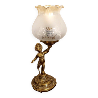 Lampe de table putti chérubin en laiton