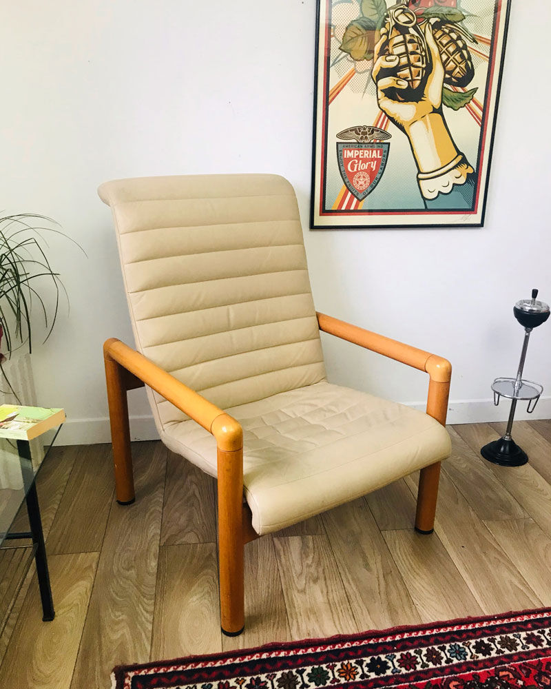 80s cream leather armchair Flàttoto
