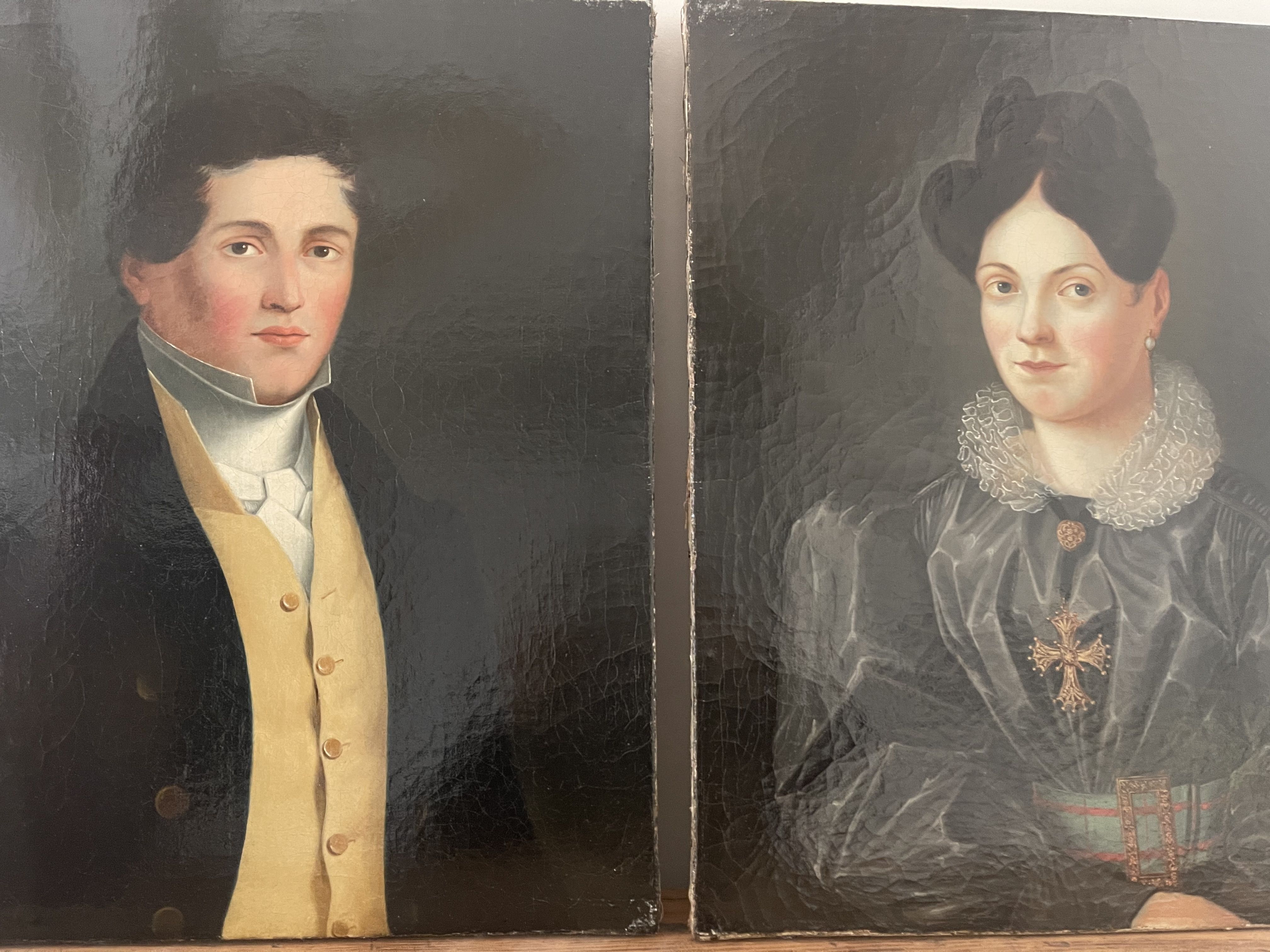 Duo portraits of a young couple painting on oil