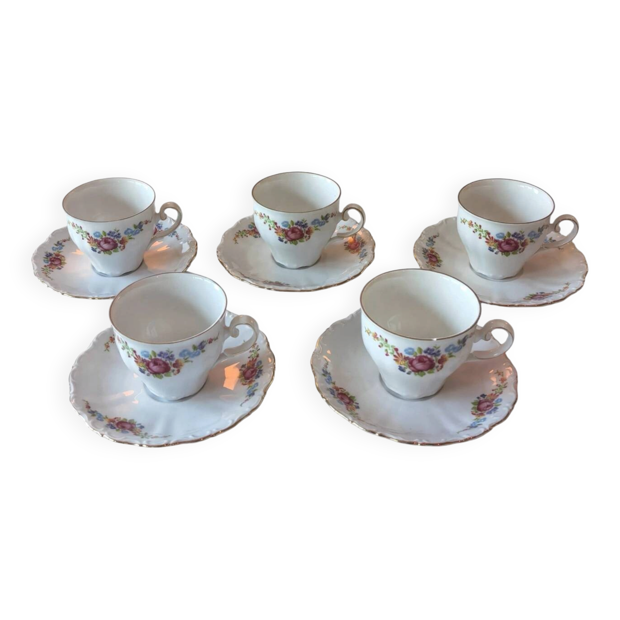 5 floral porcelain cups Bavaria, vintage