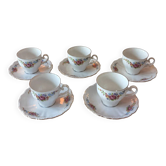 5 tasses en porcelaine fleuri Bavaria, vintage