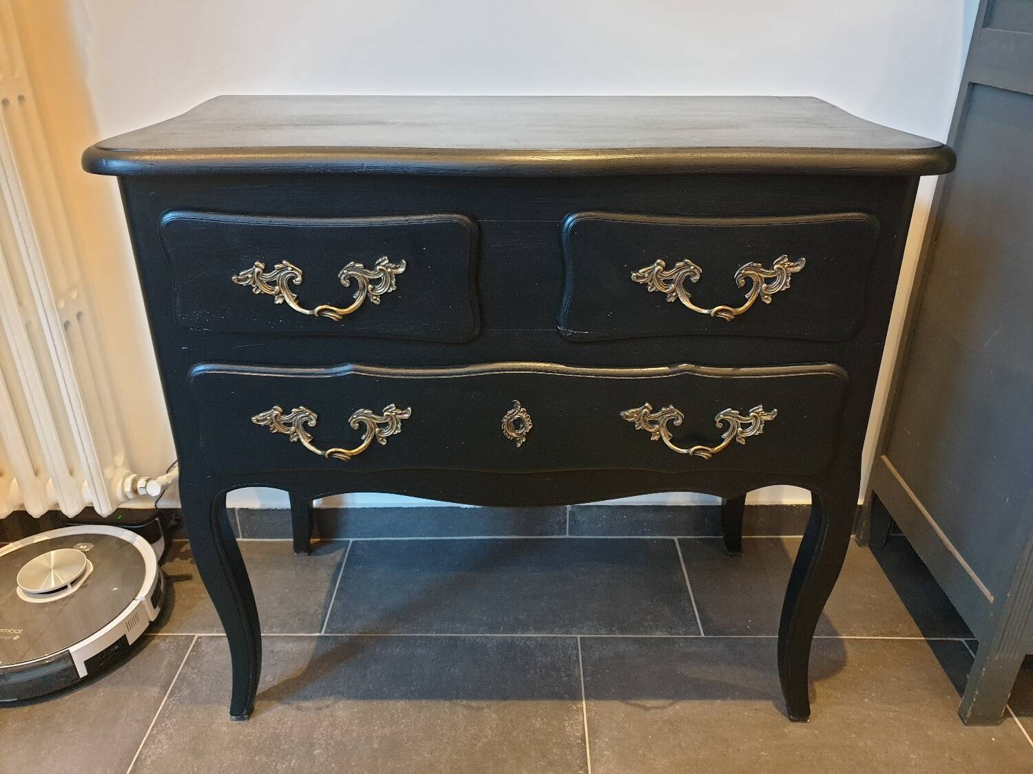 Stamped black Louis XV chest of drawers