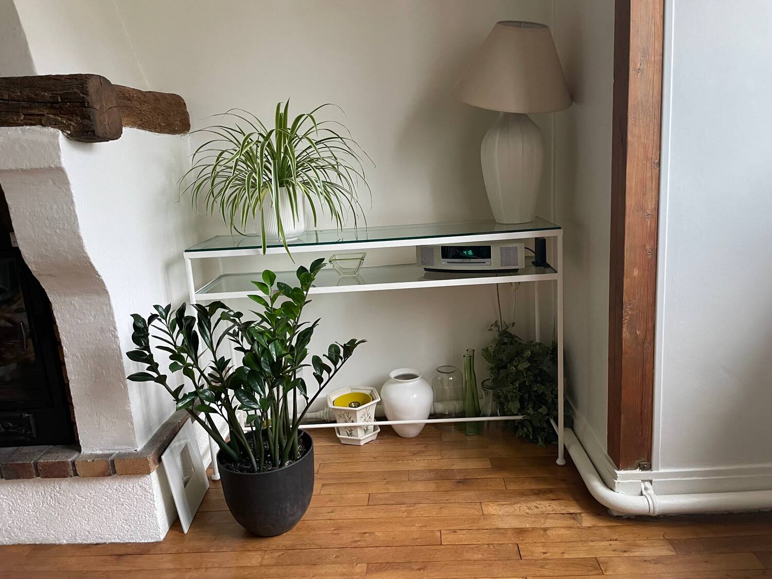 Cinna glass and wrought iron console