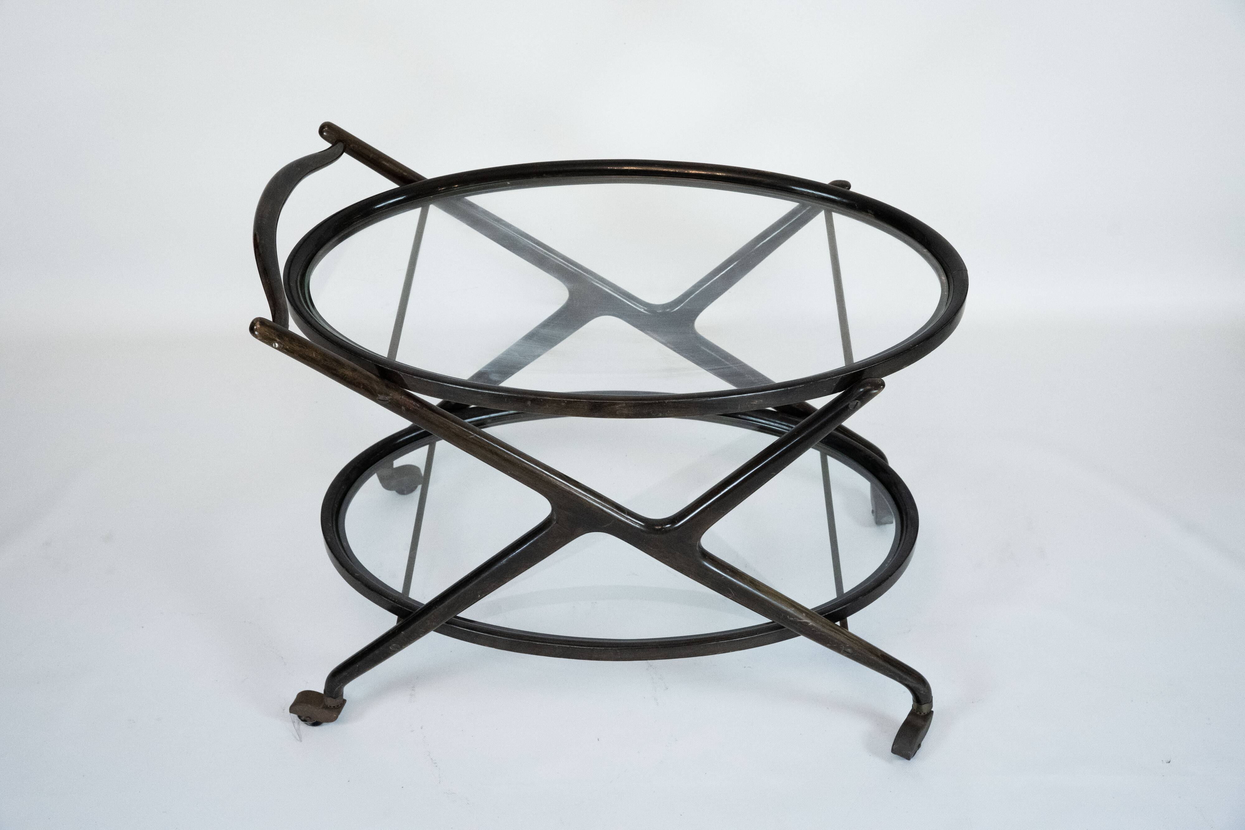 Ebonized Wood and Glass Bar Cart by Cesare Lacca, Italy 1950s