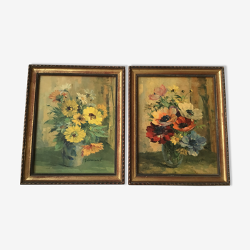 Pair of paintings bouquet of flowers G Donnet