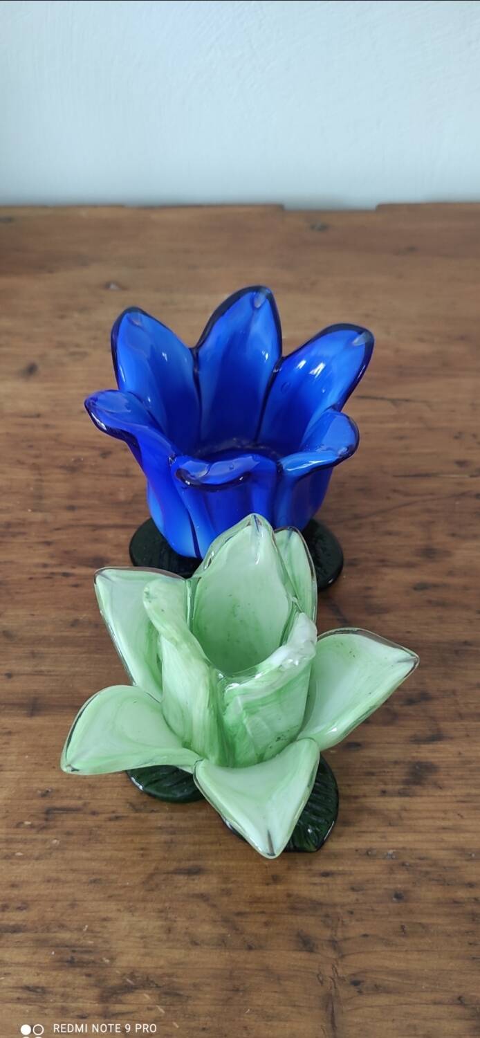 Glass Flower Candle Holder Set