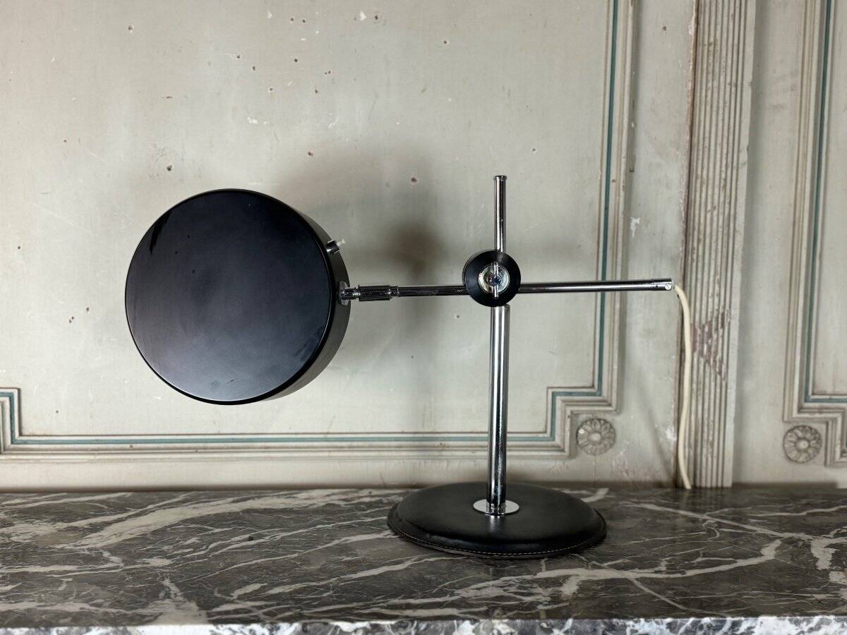 Desk Lamp By Anders Pehrson For Ateljé Lyktan Circa 1960, Leather, Chrome And Metal