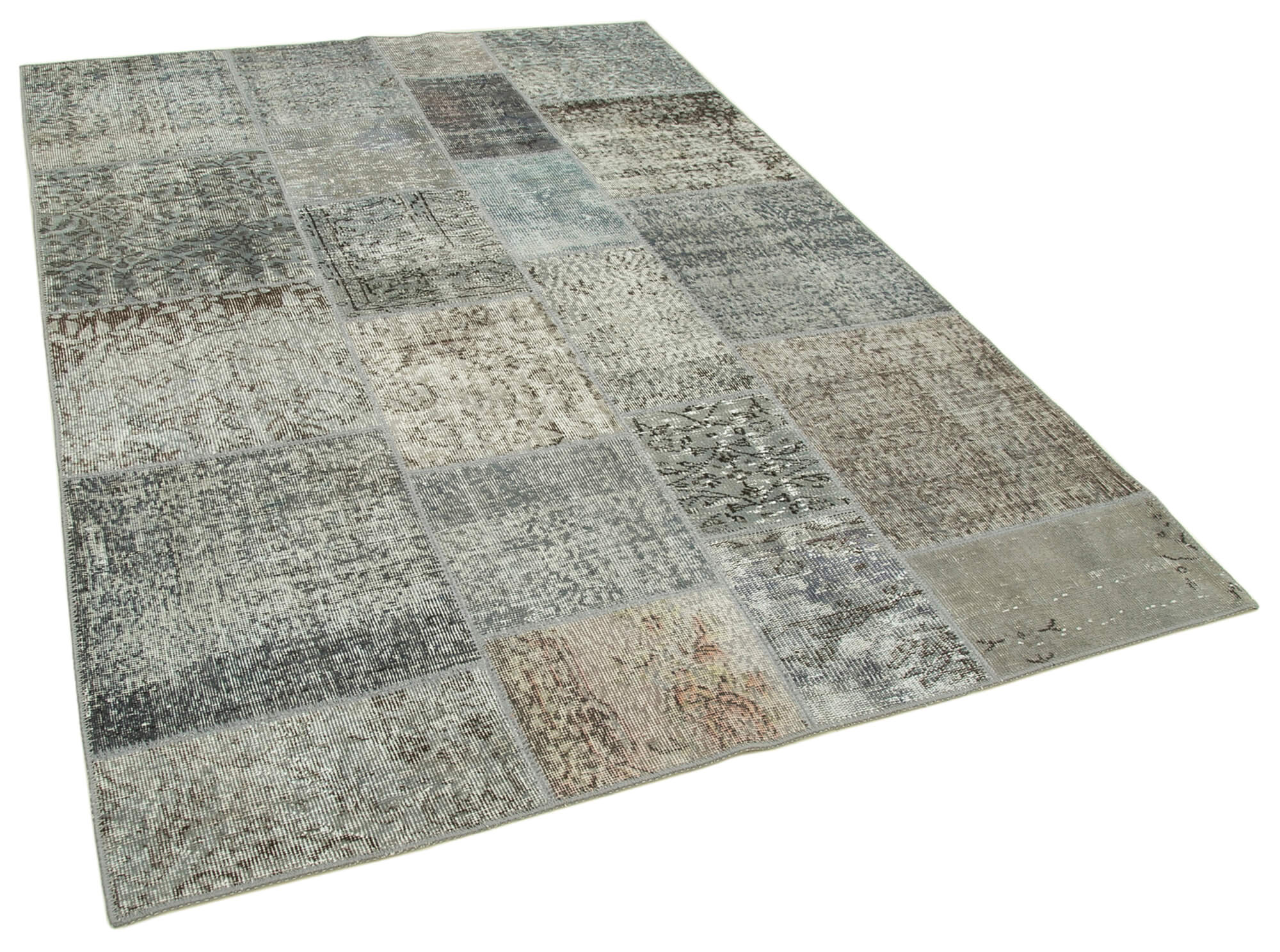 Hand-knotted oriental overdyed 170 cm x 240 cm grey patchwork carpet