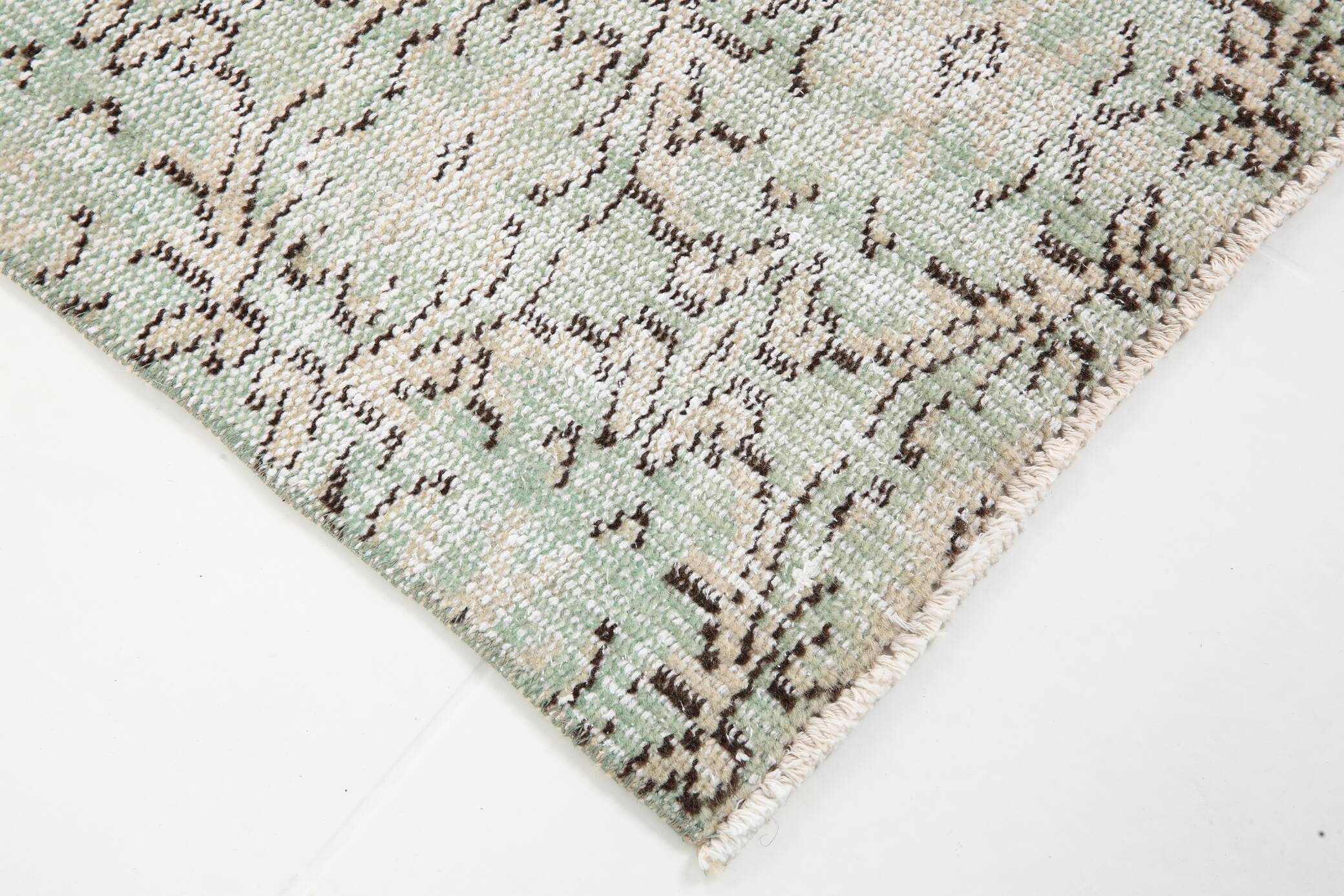3x9 Shades Of Light Green & Black Vintage Runner Rug, 81x275Cm