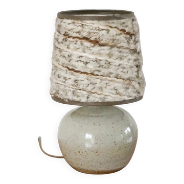 Table lamp in stoneware with woven wool shade, beige, 1970 - 30 x 16 cm