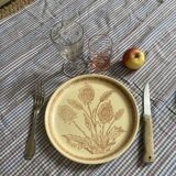 Flat stoneware plates decorated with vintage country flower 1960