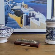 Covered ceramic pot, Tunisian artisan – 1970s – Blue and turquoise