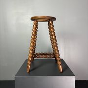 Midcentury brutalist wood turned stool in the style of Charles Dudouyt, 50s