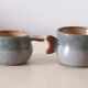 Set of 2 sandstone cups, artisanal pottery, vintage, 1980