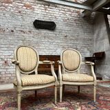 Pair of Armchairs with Back Medallion Lacquered Wood Louis XVI Style XIX Century