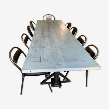 Unique industrial set table + 10 chairs