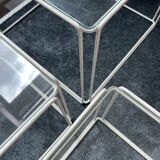 3 nesting tables by Max Sauze for Isocèle – 1970s – white metal & glass
