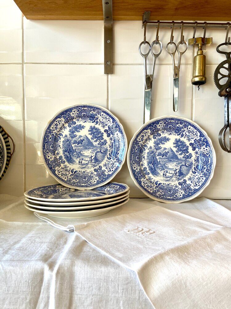 6 Villeroy & Boch plates in blue porcelain, Burgenland service