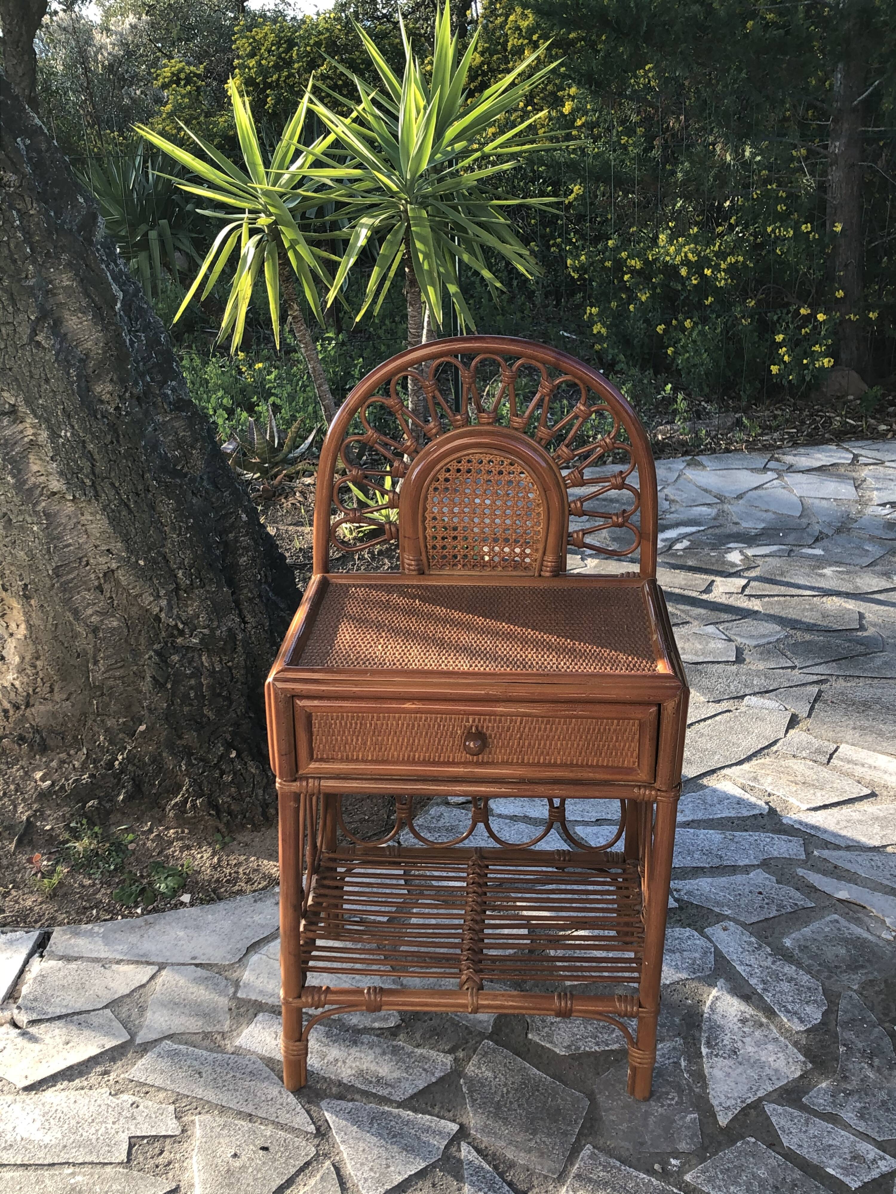 Rattan bedside and vintage bamboo