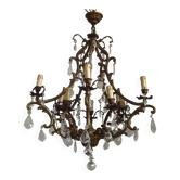 Chandelier en bronze et cristal à 10 lumières et 5 côtés