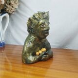Clay sculpture of mother nature holding eggs, vintage modern figurative art