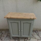 Small vintage piece of furniture with a shallow depth, re-enchanted in grey-green.