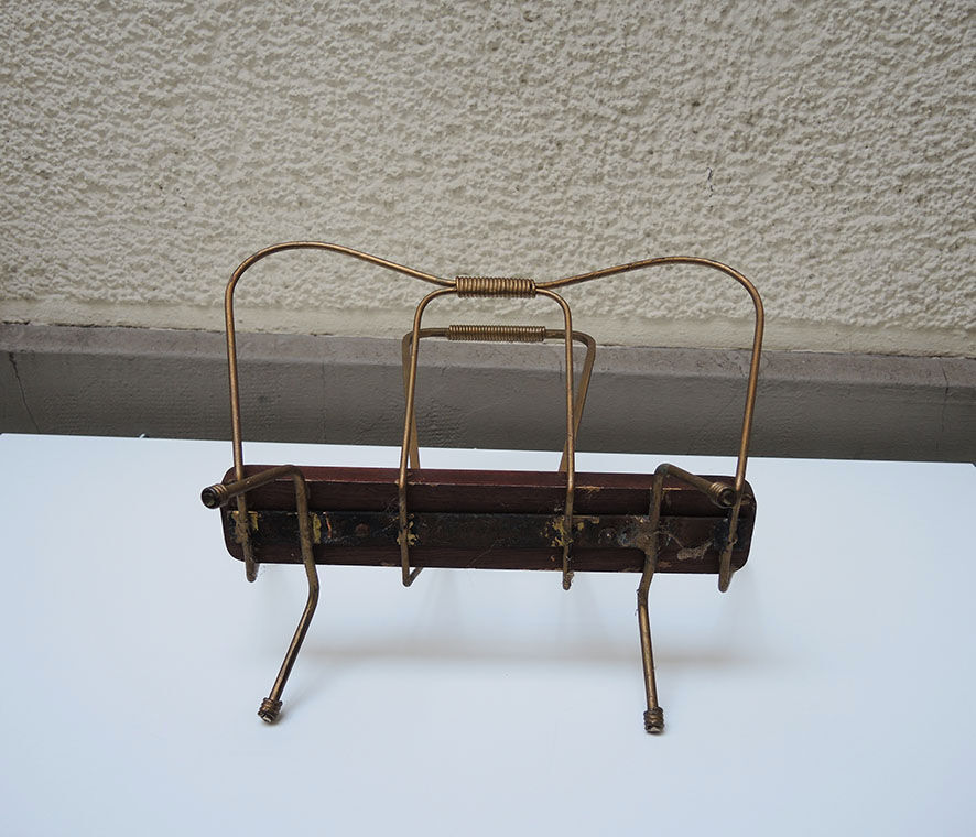 Old wooden & brass magazine rack