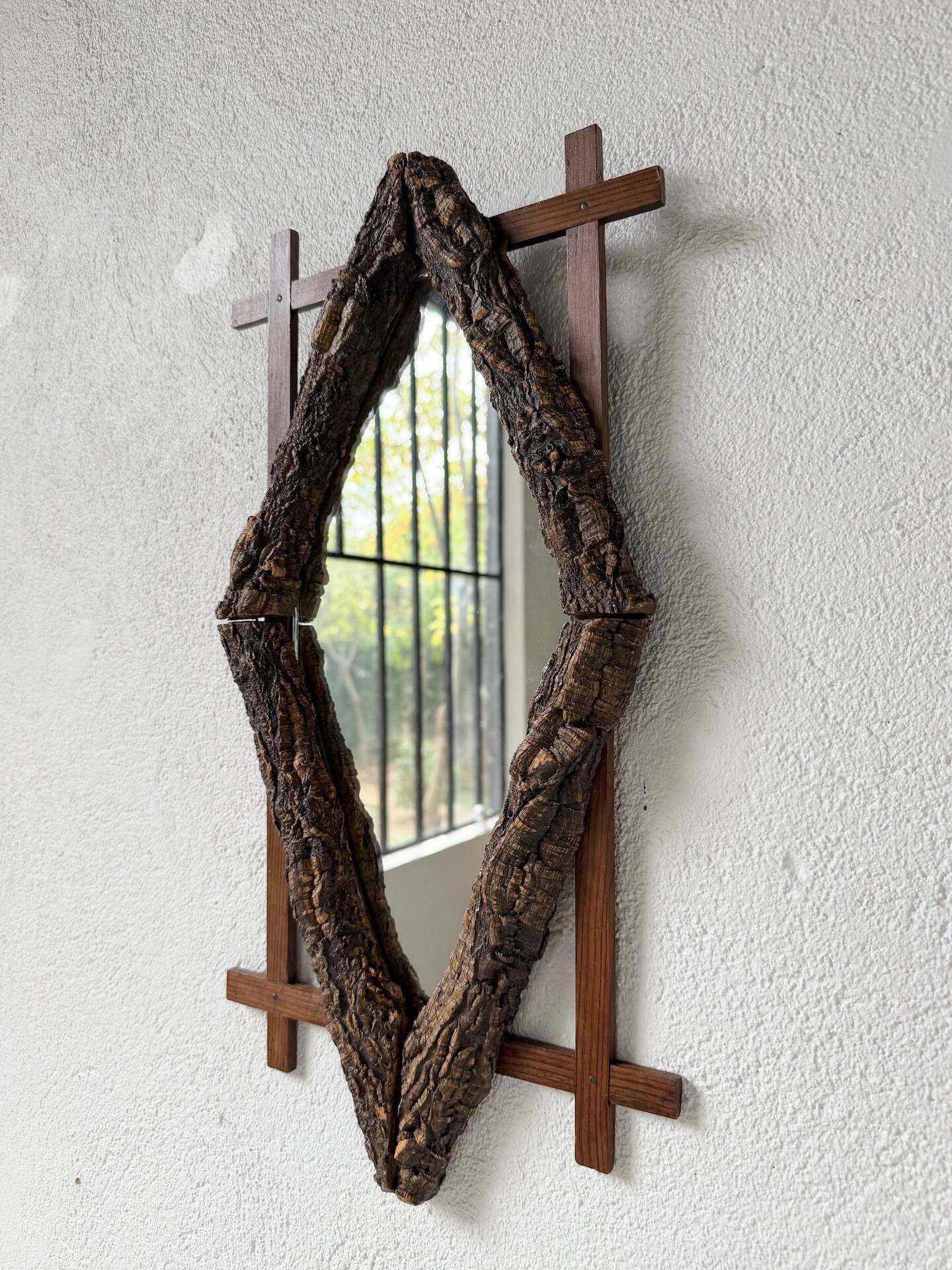 Rustic mirror wood 1900 folk art
