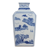 Rectangular Hue Blue Vase Vietnamese Landscape Decor 20th Century