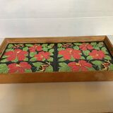 Ceramic tray with hibiscus flowers and butterflies