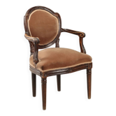 Fauteuil ancien de style néoclassique en noyer et tissu, Italie, XVIIIe siècle