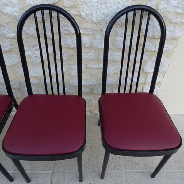4 chaises métal avec assises en simili cuir bordeaux de marque souvignet
