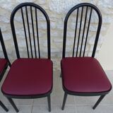 4 chaises métal avec assises en simili cuir bordeaux de marque souvignet