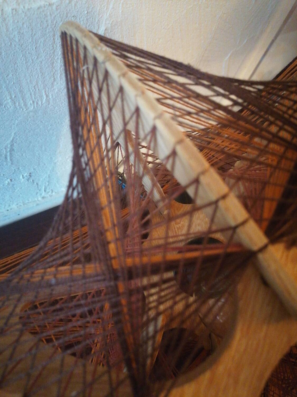 Scandinavian chandelier pendant light 1970s wooden threads