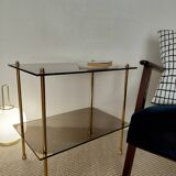 Modernist brass and smoked glass table - 1970s gallery style.