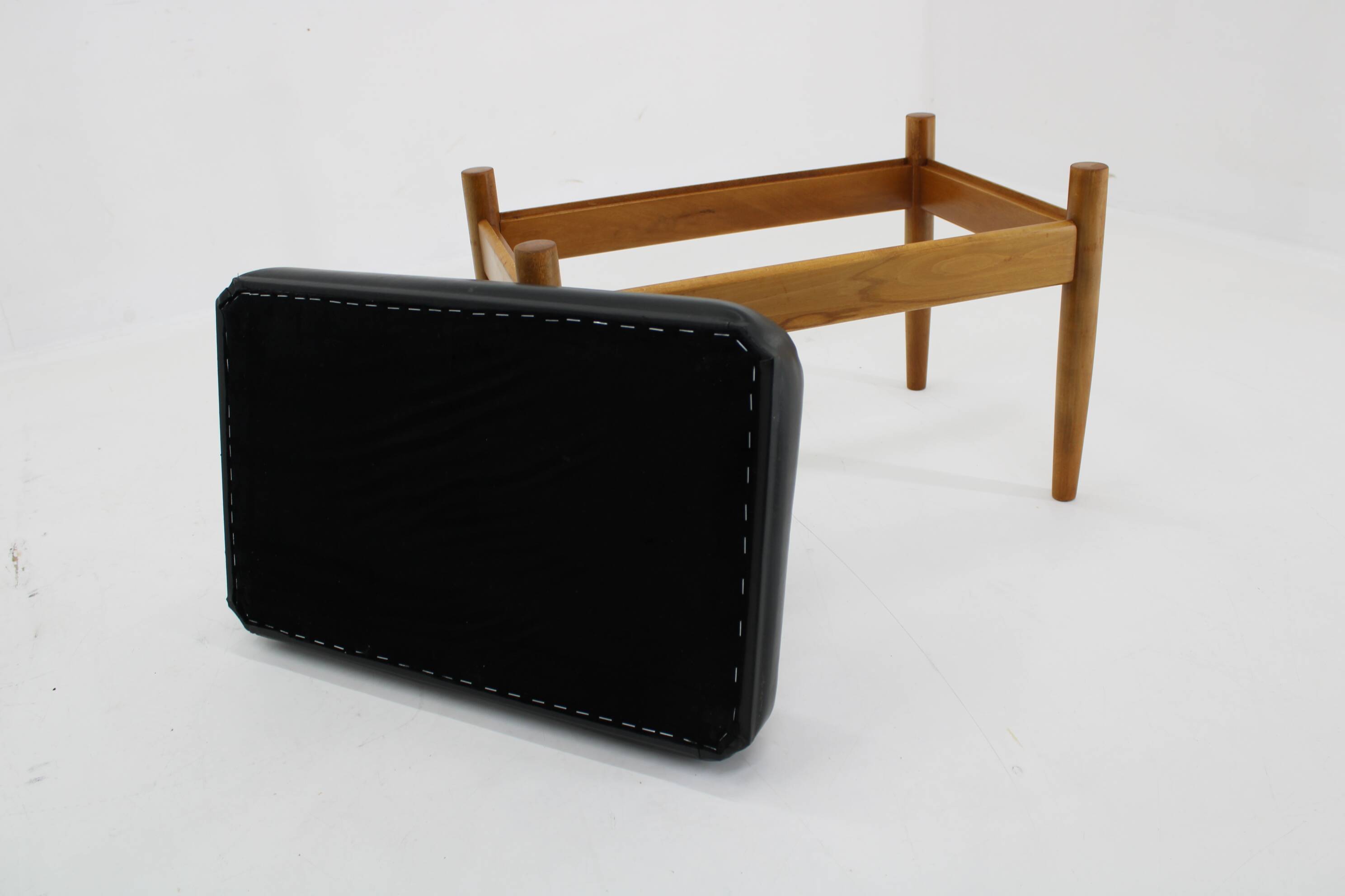 1960s Beech Leather Stool, Denmark