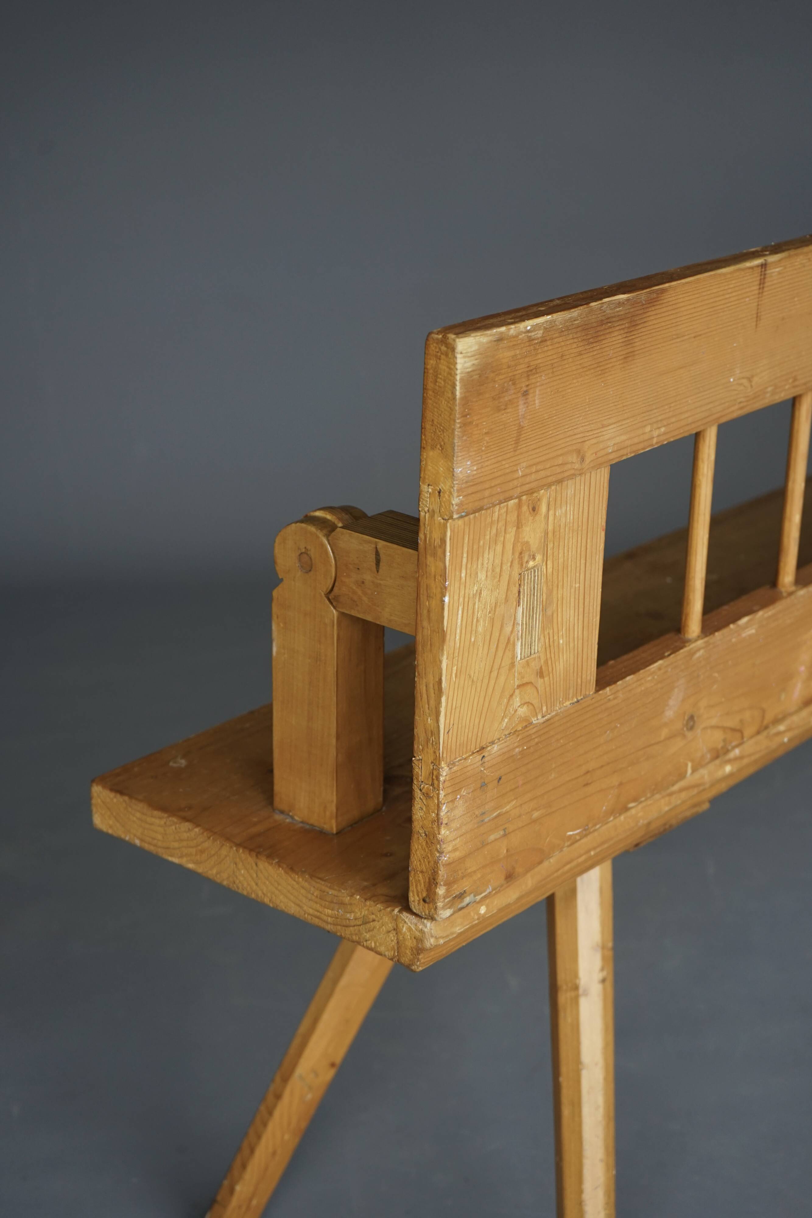 Scandinavian pine bench with turnable backrest, 1890s