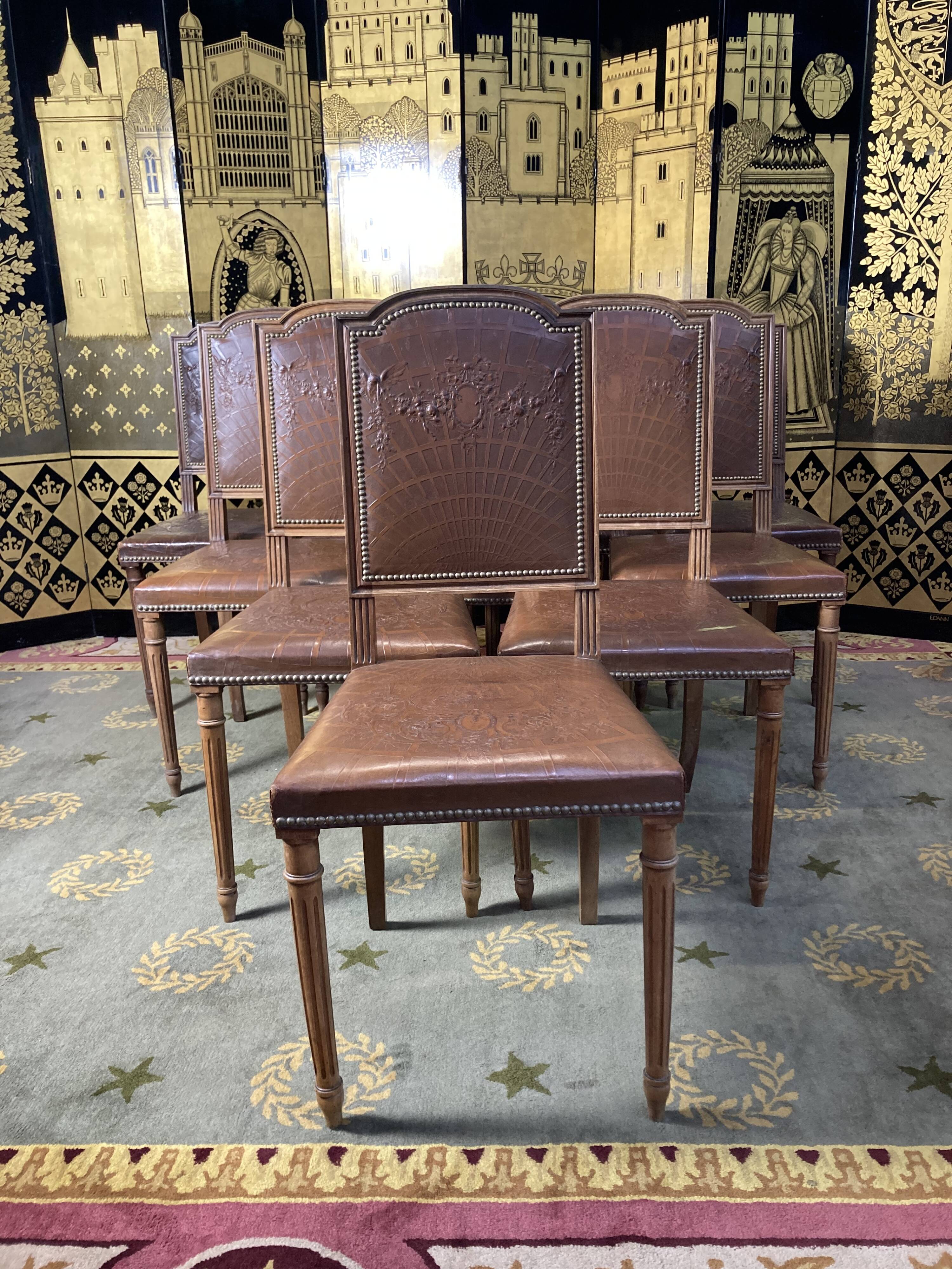 10 Louis XVI chairs seated leather