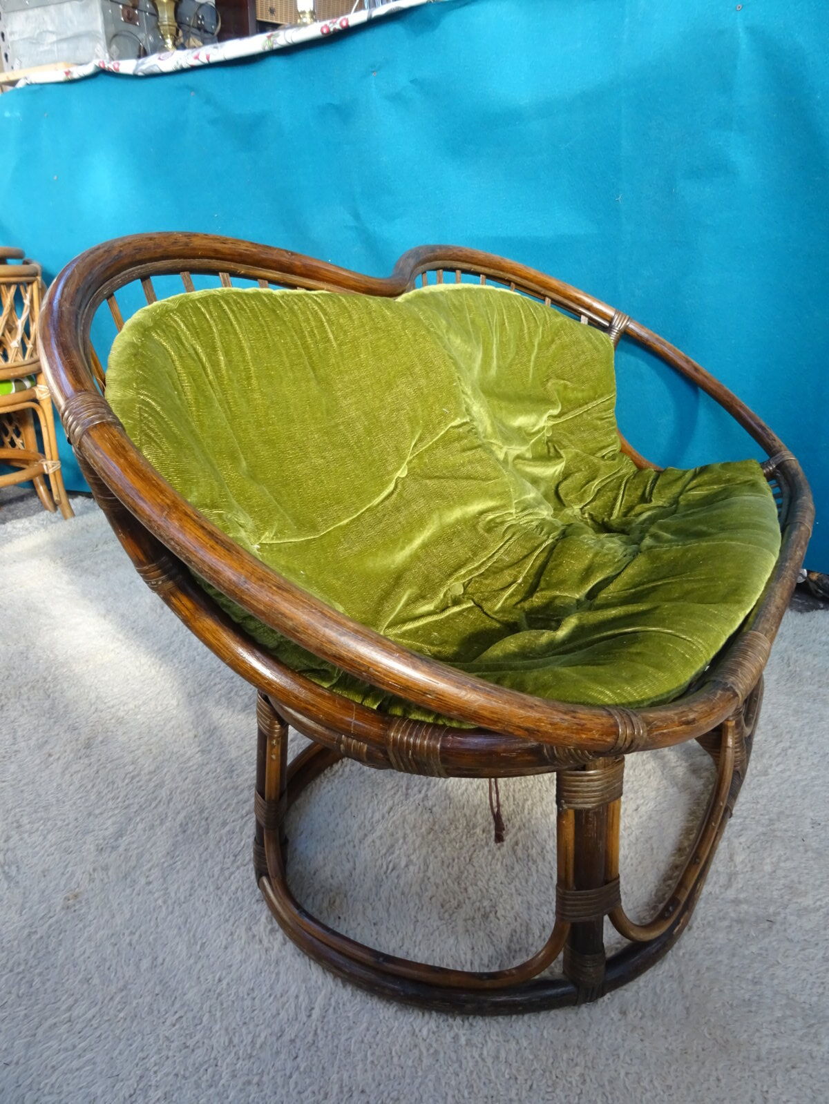 Vintage rattan bench 70s