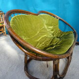 Vintage rattan bench 70s
