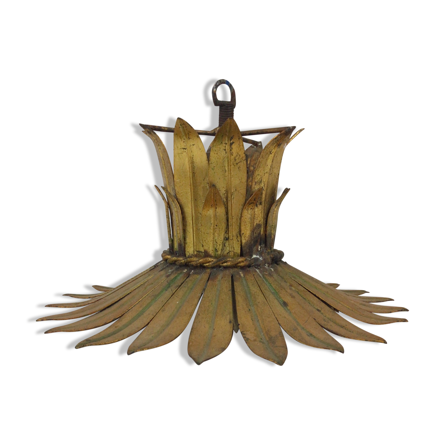 Ceiling lamp flower leaf golden metal year 70